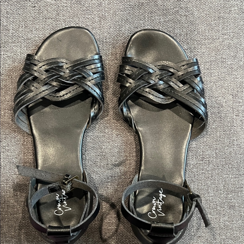 Crown Vintage SEABRYLLA SANDAL Women's Black Braided Ankle-Strap